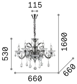 Lampadario Classico Colossal Metallo-Cristallo Grigio 6 Luci E14