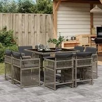 Set da Pranzo da Giardino 9 pz con Cuscini in Polyrattan Grigio 3211736