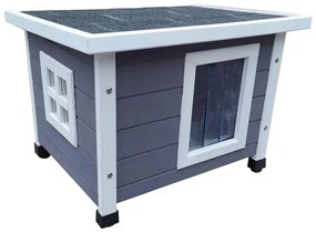 Casetta Per Gatti Da Esterni 57x45x43 Cm İn Legno Grigio E Bianco /