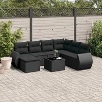 Set Divani da Giardino con Cuscini 8 pz Nero in Polyrattan 3254042