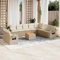 Set Divani da Giardino 11 pz con Cuscini Beige in Polyrattan 3256968