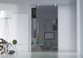 Porta scorrevole destra Riflective in alluminio nero, L 96 x H 215 cm, con binario Lux
