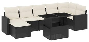 Set divani da giardino con cuscini 8 pz nero in polyrattan