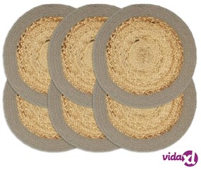 vidaXL Tovagliette 6 pz Naturale e Grigio 38 cm in Juta e Cotone