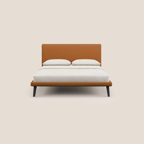 Noel letto minimal scandinavo con piedi in mogano e tessuto fiammato impermeabile T19