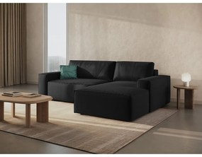 Divano angolare nero allungabile/con contenitore (con penisola a destra/con chaise lounge) con rivestimento in velluto Jodie – Micadoni