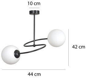 Plafoniera Moderna 2 Luci Nezha In Acciaio Nero E Sfere In Vetro Opale