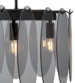 Lampada a sospensione di design nera con vetro fumé ovale a 5 luci - Mochan