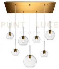 Sosp. ottone sat. rettangolare 7 luci vetri (1 grande+2 medio +4 pi...