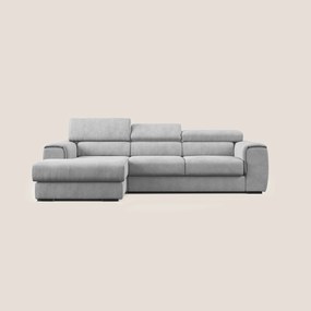Zeno Divano angolare con pouf estraibile poggiapiedi in tessuto morbido impermeabile T02 grigio chiaro