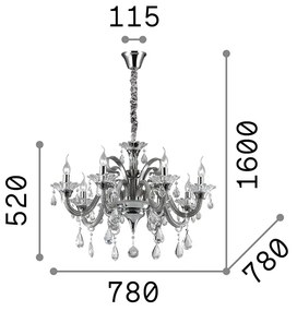 Lampadario Classico Colossal Metallo-Cristallo Trasparente 8 Luci E14