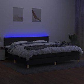 Letto a molle materasso e led nero 200x200cm in tessuto