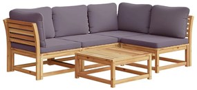 Set salotto da giardino 5 pz con cuscini legno massello acacia