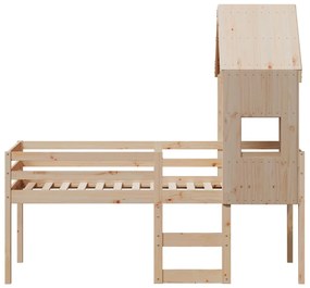 Letto a soppalco con tetto 90x190 cm legno massello di pino