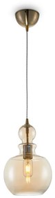 Sospensione Vintage Tone Metallo Bronzo 1 Luce Diffusore Vetro Ambra