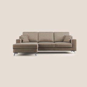 Michael divano moderno angolare con penisola in morbido velluto impermeabile T01 marrone