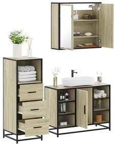 Set Mobili Da Bagno 3 Pz Rovere Sonoma İn Legno Multistrato /