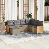 Set Divani da Giardino 7 pz con Cuscini Beige in Polyrattan 3260288