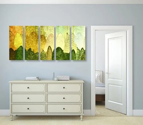 Quadri 5 pezzi – Alberi asimmetrici verdi