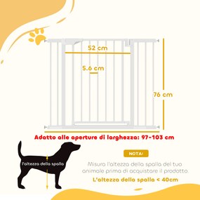 Cancello di Sicurezza per Bambini e Animali 76-103x76 cm Chiusura Automatica e Montaggio a Pressione Bianco...