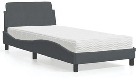 Letto con materasso grigio scuro 90x200 cm in velluto