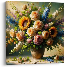Quadro su tela – Bouquet di rose e girasoli