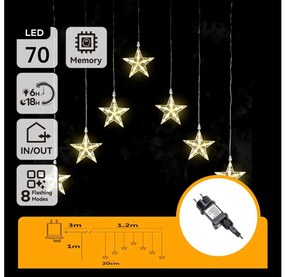 Aigostar - Catena luminosa natalizia LED da esterno 70xLED/230V 1,2x1m IP44 bianco caldo stelle