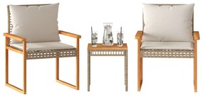 Set Da Bistrò 3 Pz Con Cuscini Beige Misto Polyrattan E Acacia /