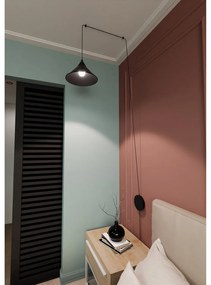 Sospensione Minimal 1 Luce Fujin In Acciao Nero E Paralume A Cono
