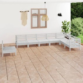 Set Salotto da Giardino 8 pz in Legno Massello di Pino Bianco