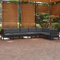 Set Divani da Giardino 7 pz con Cuscini Neri Massello di Pino 3096699