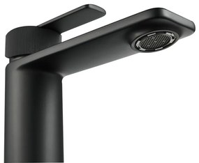 Rubinetto per lavabo a canna media getto laminare cristallino Neo nero verniciato opaco SENSEA H 15.55 cm