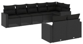 Set Divani da Giardino con Cuscini 8 pz Nero in Polyrattan