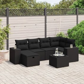 Set Divani da Giardino con Cuscini 7pz Nero Polyrattan