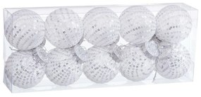 Palle di Natale Bianco Argentato Plastica Tessuto Paillettes 6 x 6 x 6 cm (10 Unità)