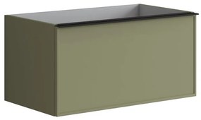 Mobile da bagno sotto lavabo Pixel frame frontale verde salvia e maniglia alluminio nero laccato opaco L 80 x H 40 x P 45.5 cm 2 cassetti, lavabo non incluso