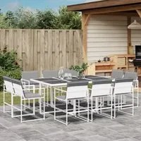 Set da Pranzo da Giardino 11 pz con Cuscini Bianco in Textilene 3295094