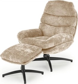 Poltrona Dario + sgabello in tessuto beige - H100 cm