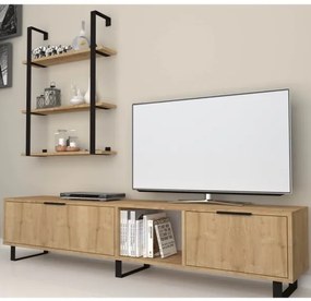 Parete Attrezzata Soggiorno 180 Cm Porta TV E Libreria Rovere Zenon