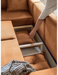 Divano letto in velluto a coste color mattone (angolo sinistro) Lazy Lukka - Miuform