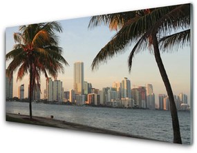 Quadro acrilico Le palme dei Tropici City Sea 100x50 cm