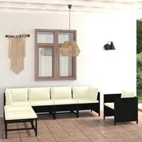 Set Divani da Giardino 7 pz con Cuscini in Polyrattan Nero 3059785