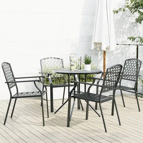 Set Sedie Giardino Impilabili 5pz Antracite Acciaio Verniciato /