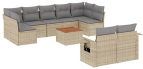 Set divano da giardino 10 pz con cuscini beige in polyrattan