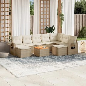 Set Divano da Giardino 10 pz con Cuscini Beige in Polyrattan