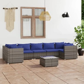 Set Divani da Giardino 8 pz con Cuscini in Polyrattan Grigio