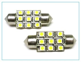 Lampada Led Siluro T11 C5W 39mm 9 Smd Bianco Freddo 12V Luci Targa