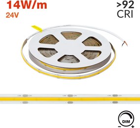 Striscia LED COB 24V 14W/m CRI>92 Professionale IP20 - 5 metri
