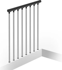 Balaustra in kit IRIS Superiore in acciaio argento, corrimano in pvc nero, L 101 cm fissaggio a pavimento