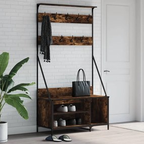 Appendiabiti Con Porta Scarpe Rovere Fumo 100x41x184 Cm /